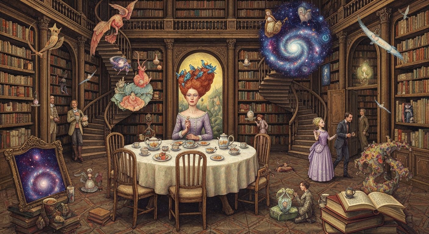 Surreal Tea Party in a Galactic Library