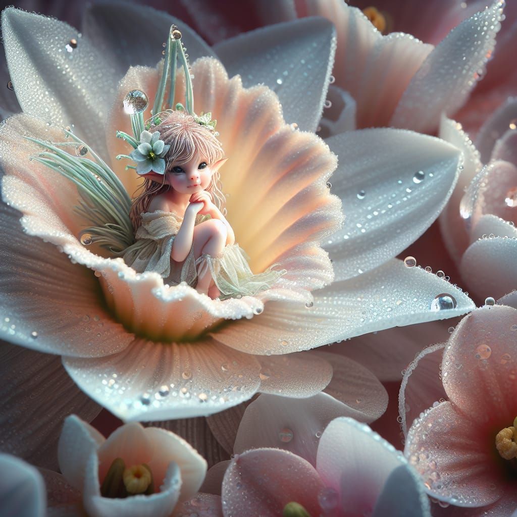 Thumbelina Fairy in Daffodil Flower, Ethereal Light