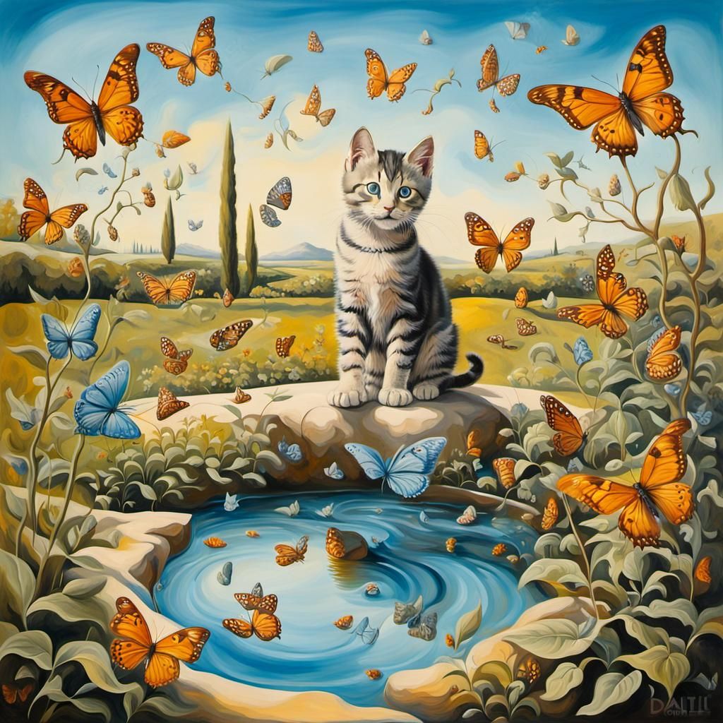 Surreal Kitten's Garden: A Dali-esque Dream