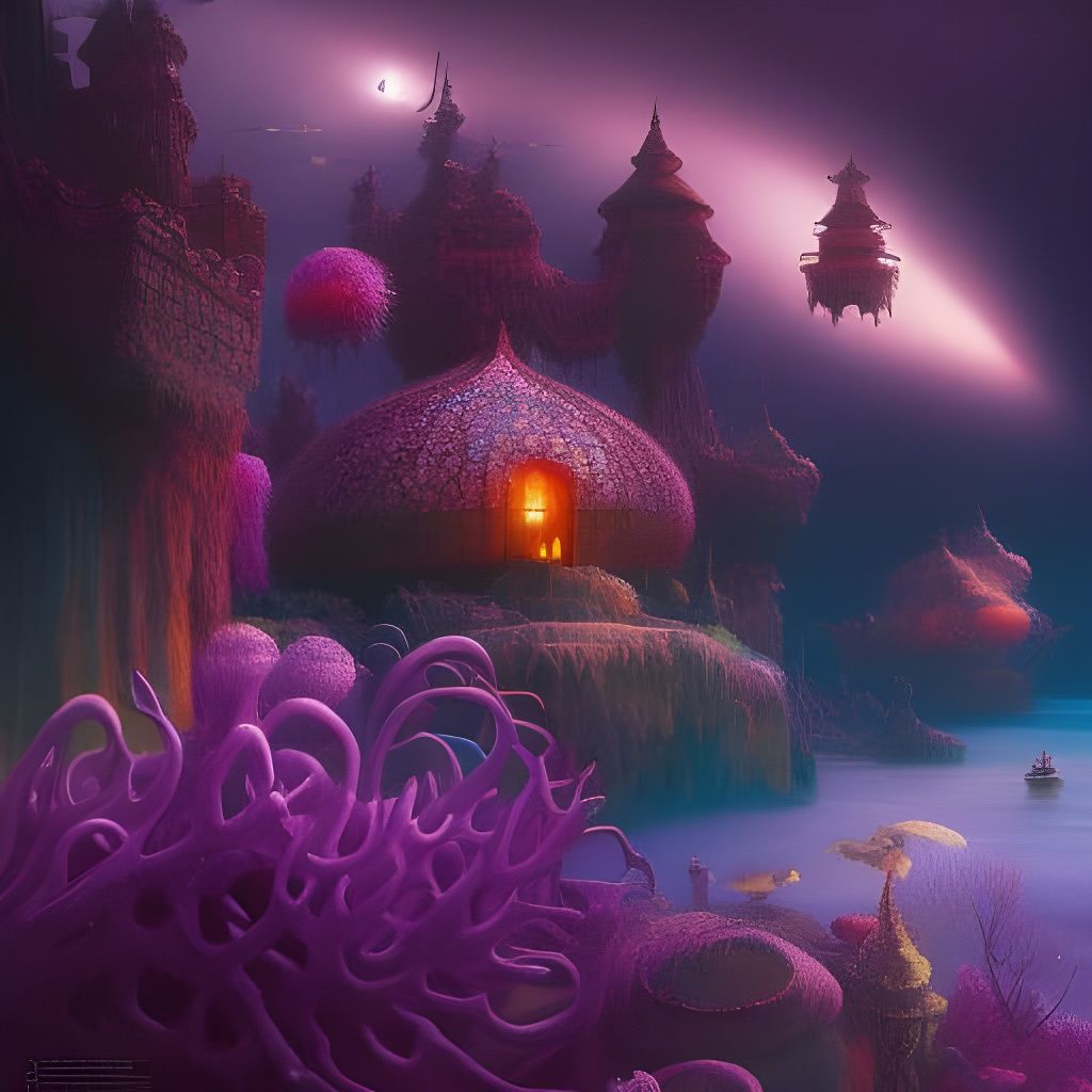 Ethereal Elvish City Thriving Underwater, Gaslight Style