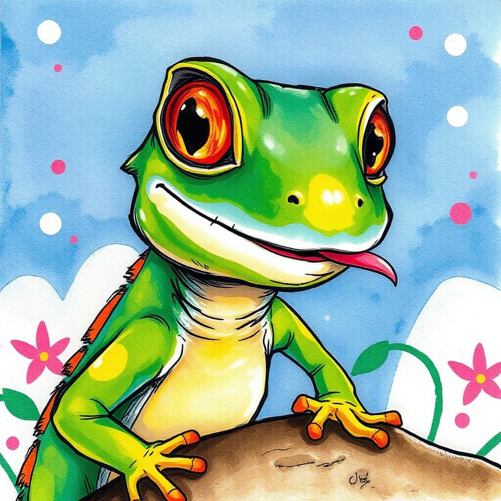 Vibrant Gecko in Whimsical Wonderland