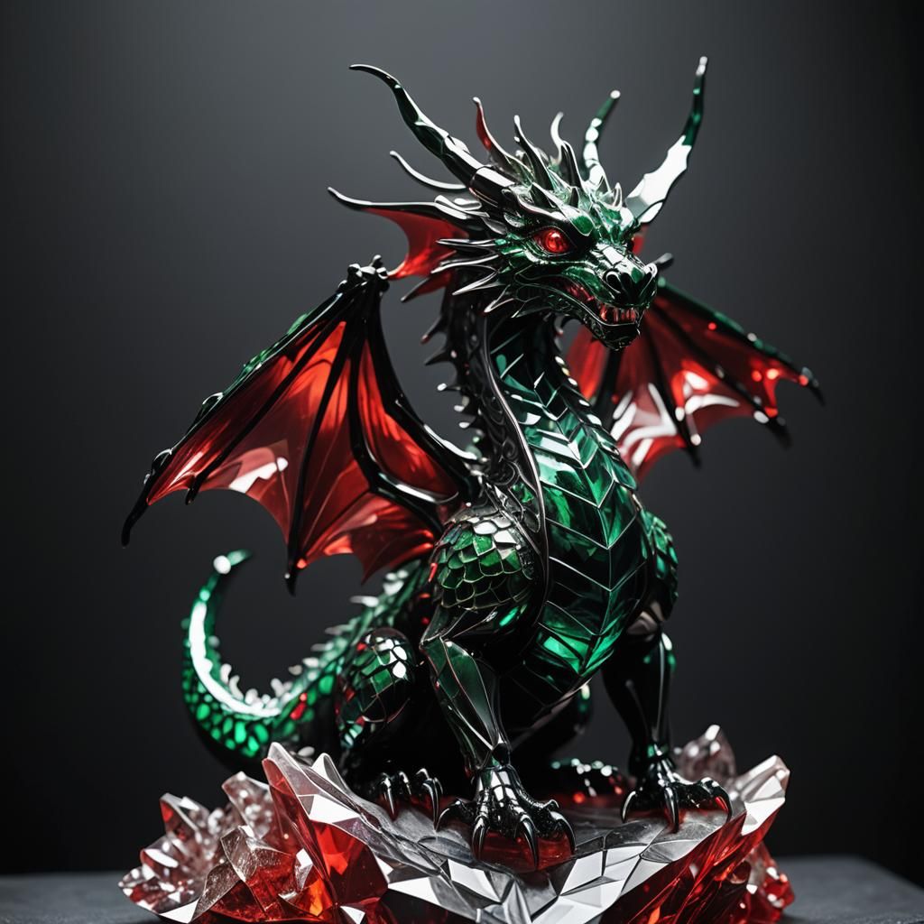 Crystal Dragon Sculpture in a Dark Room