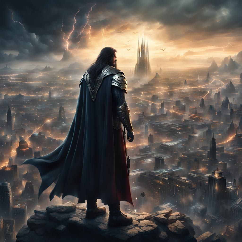 Epic Power Metal God Overlooks His City