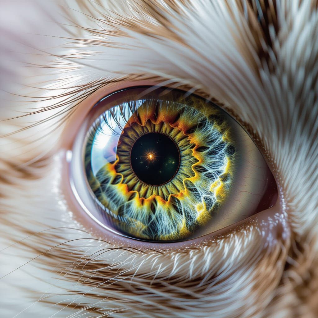 Macro Photograph of a Supercat Eye with Iridescent Iris