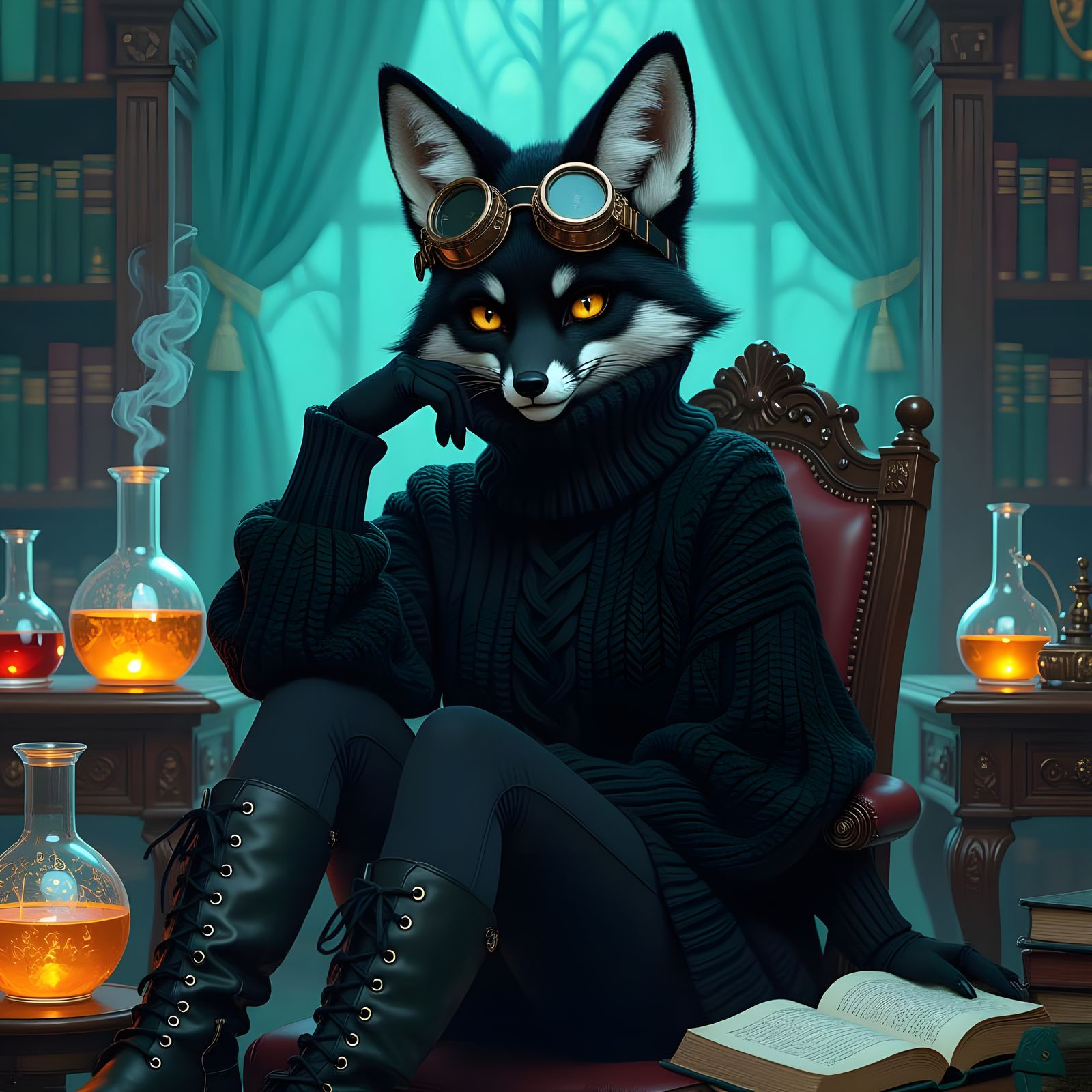 Steampunk Goth Fox Apothecary Portrait