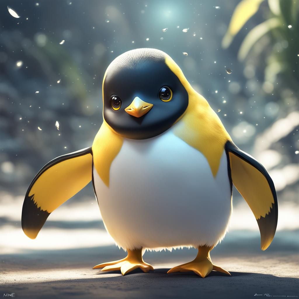 Yellow Penguin in 3D Anime Style