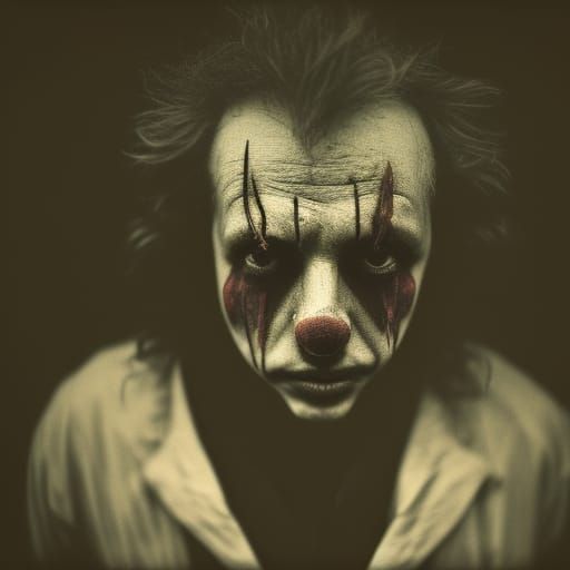 Sad Clown Portrait in the Style of Etching