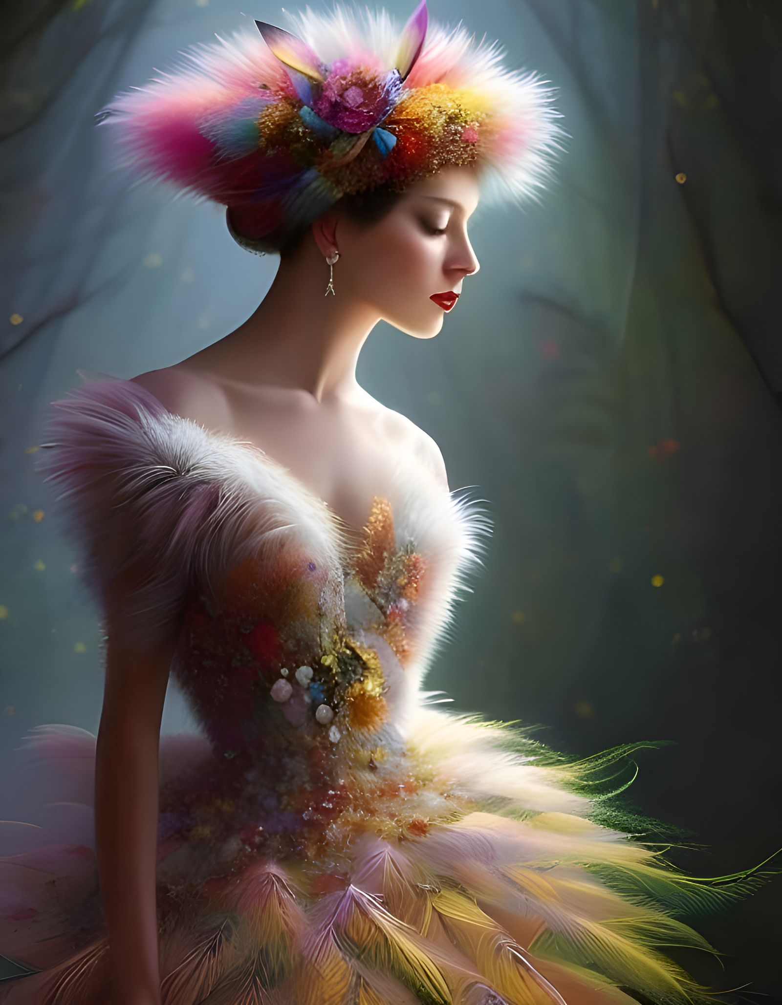 Majestic Woman with Feathered Headdress