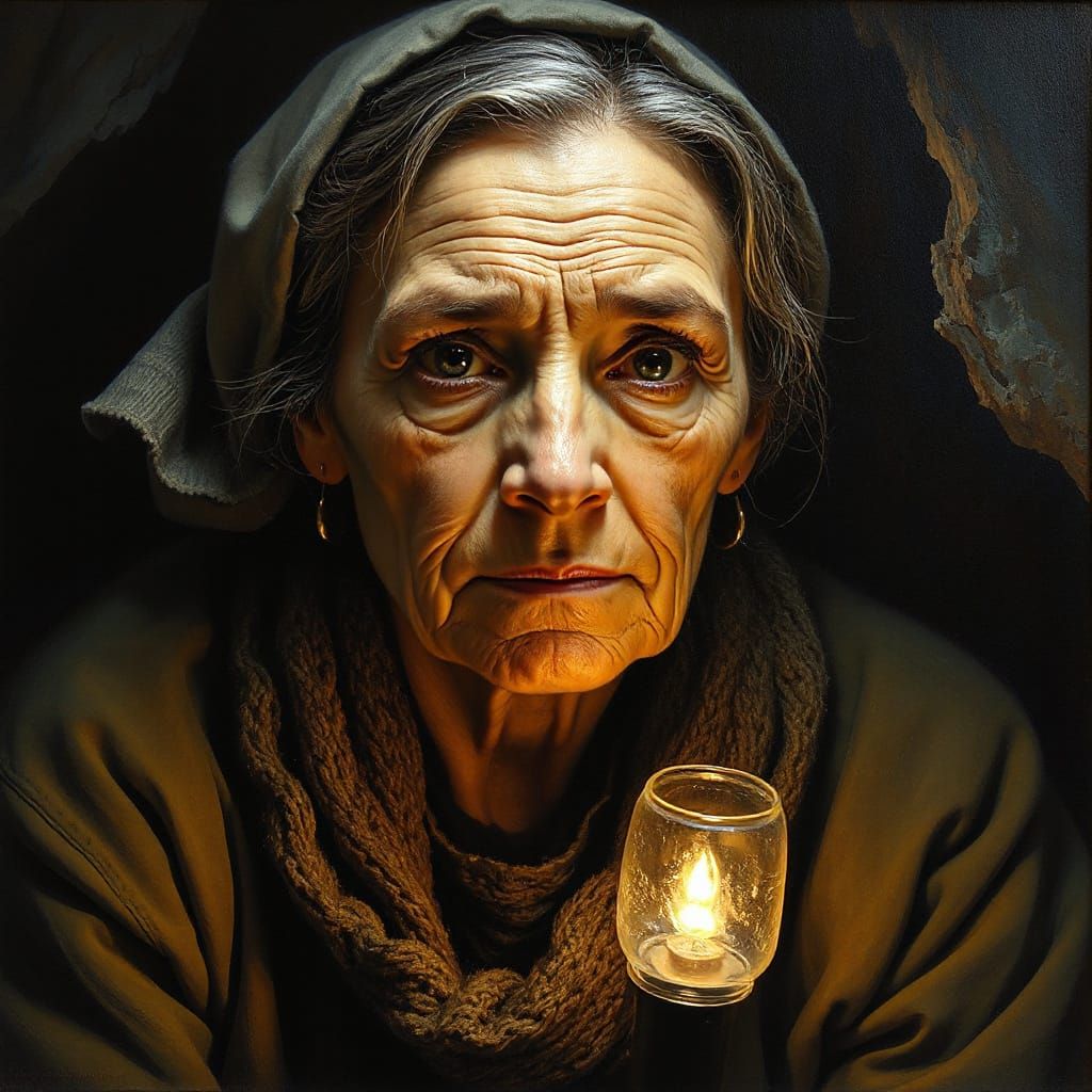 Resilient Woman in Dugout Home Oil Painting