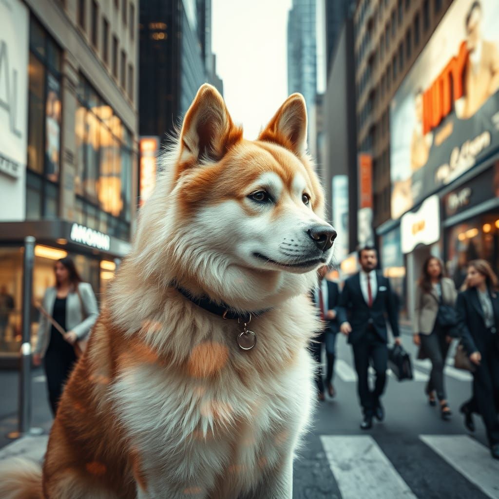 Siberian Dog Reflects New York Street in Double Exposure