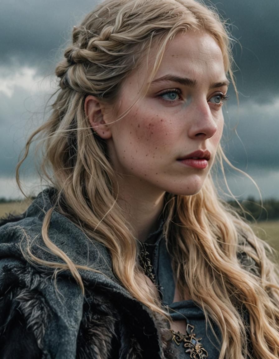 Medieval Woman on Battlefield in Fantasy Art Style