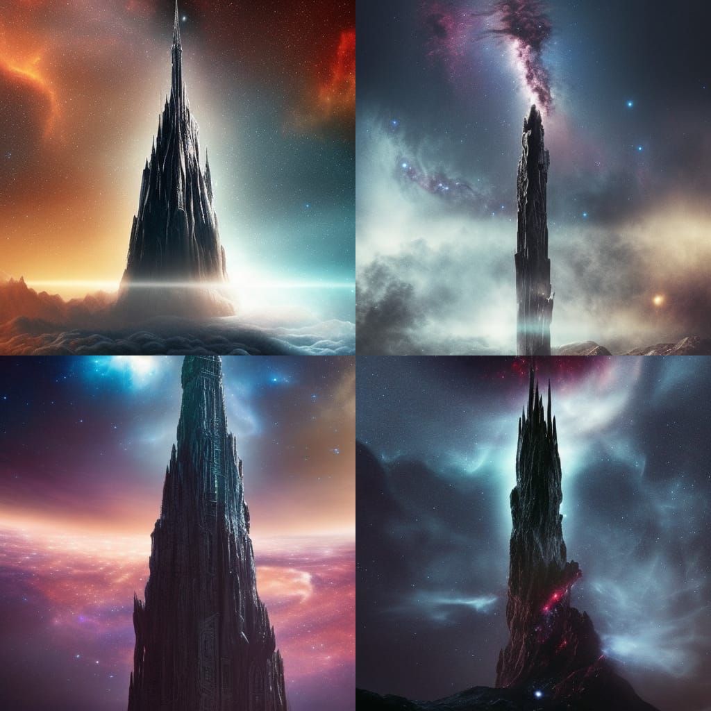 Epic Dark Tower in a Nebula: Digital Matte Painting