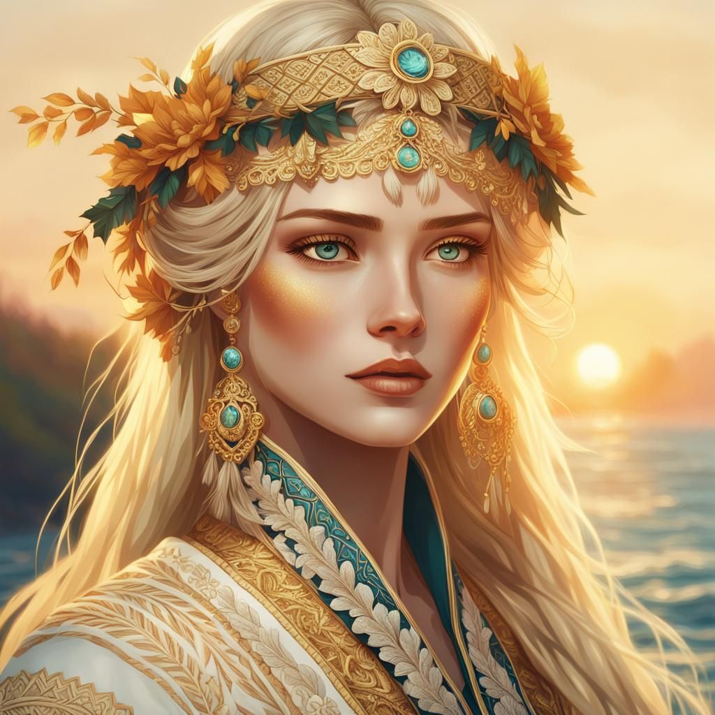 Anime Portrait: Slavic Beauty in Golden Light