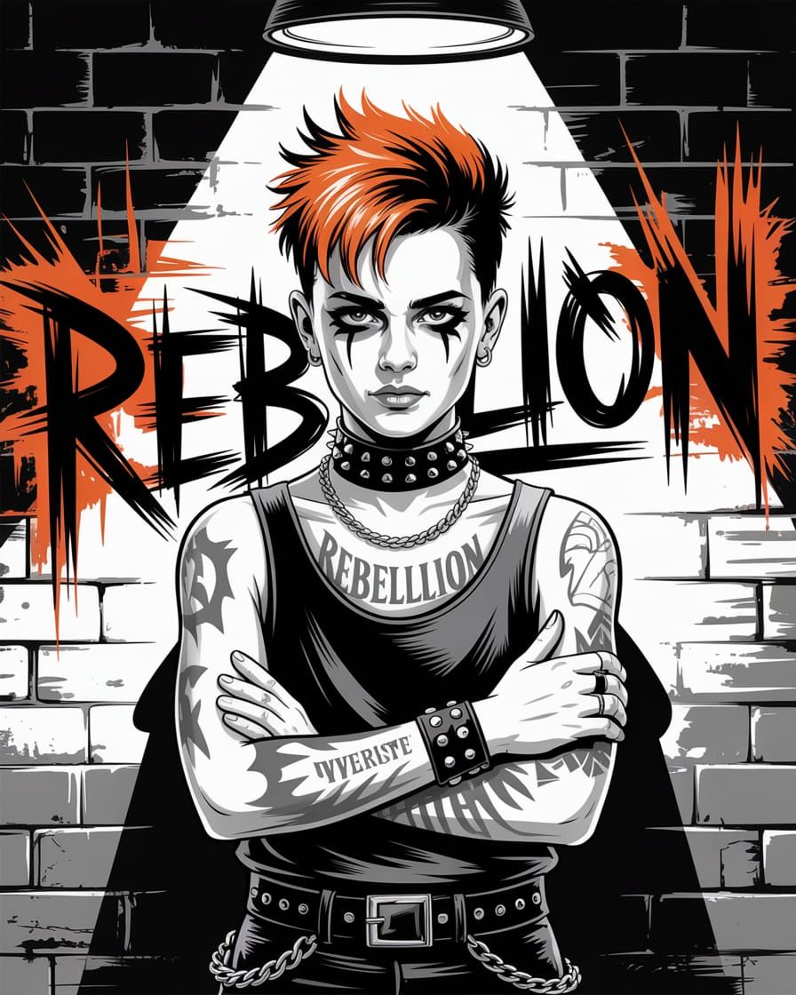 Punk Rocker with Fiery Accents, Digital Painting