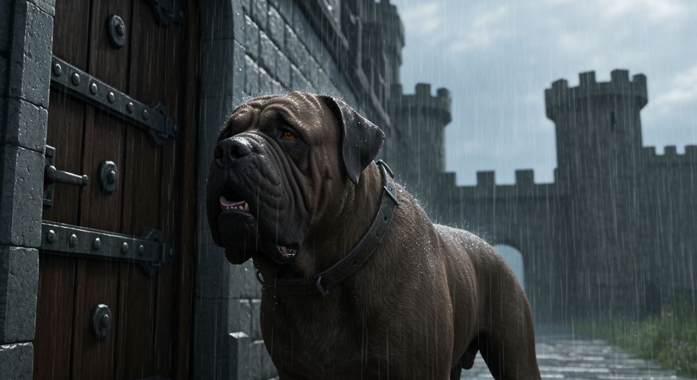 Mastiff Guard Dog in Medieval Castle Grounds