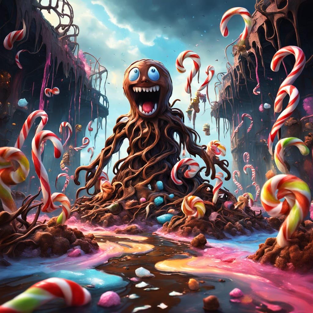 Twisted Candy Creature in Eerie Chocolate Swamp