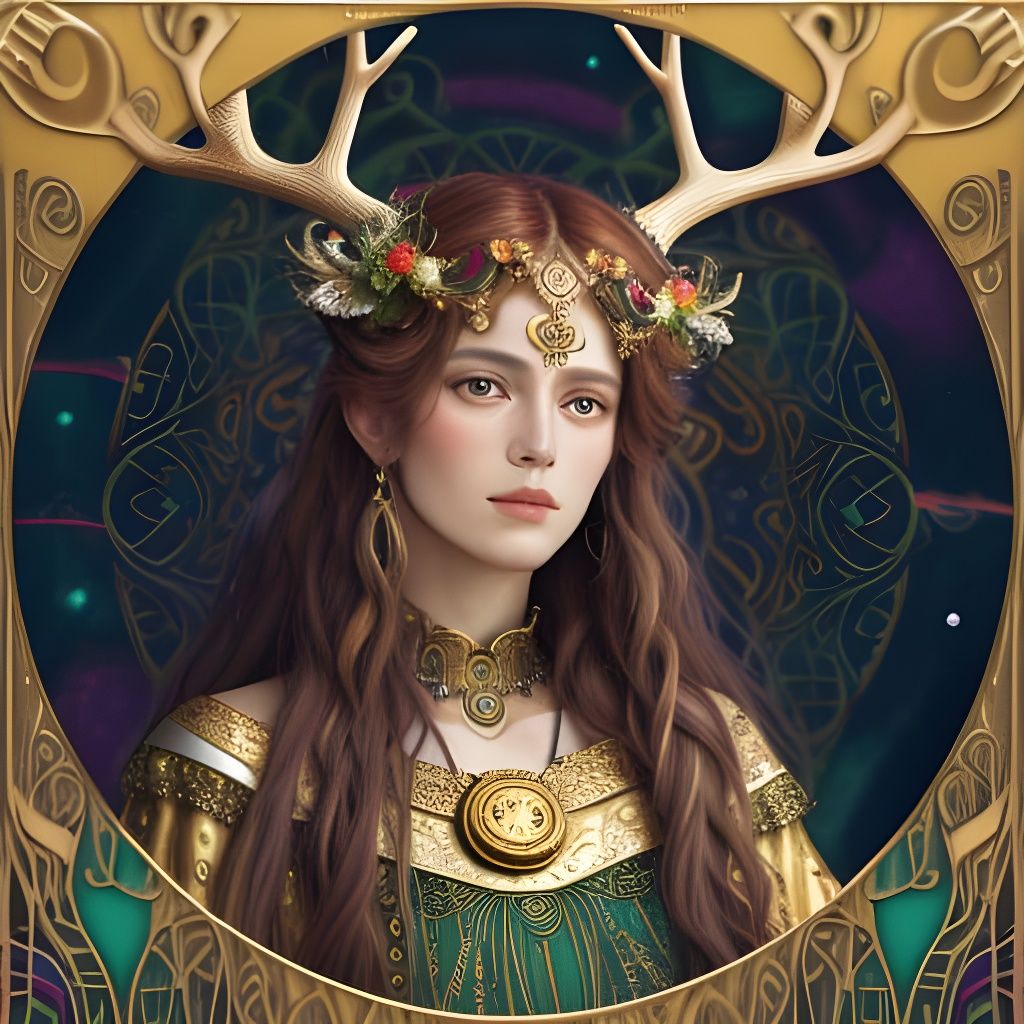 Summer Goddess Portrait in Klimt Art Nouveau Style