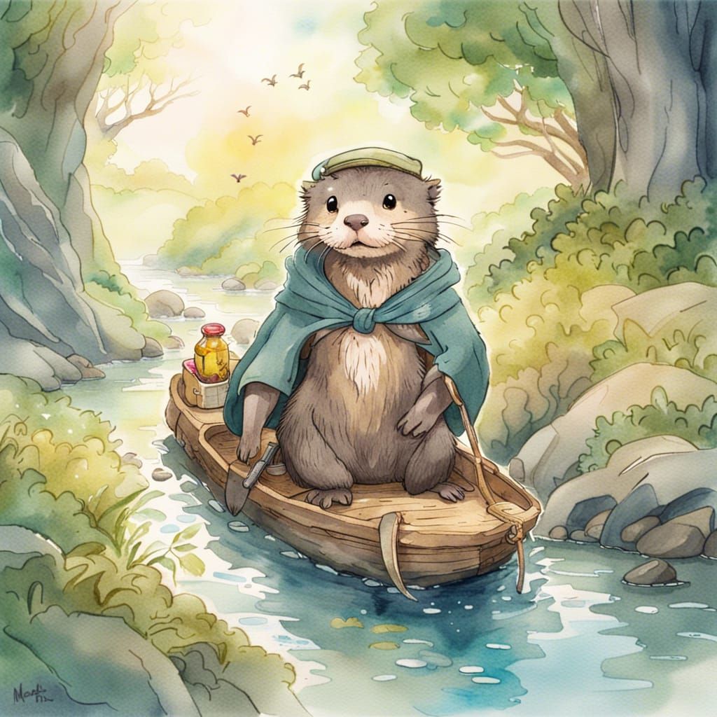 Otter Hobbit's Whimsical Watercolor Adventure