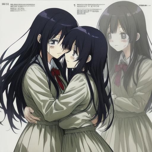 Sad Anime Girls Embrace in Yuri Manga Style