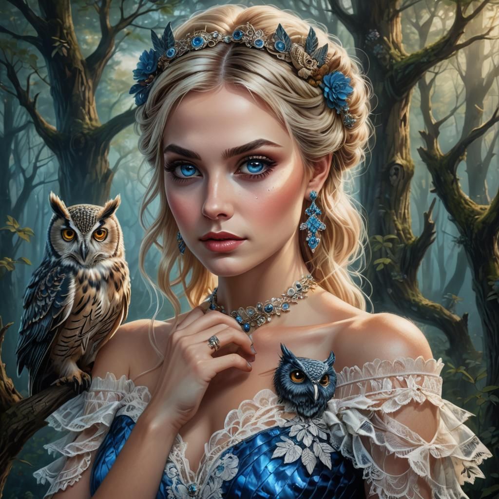 Enchanted Forest Portrait of Woman with Owl