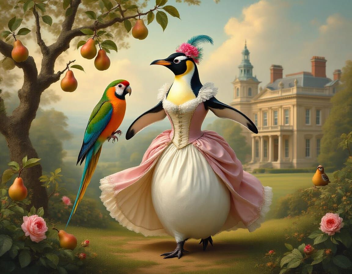 Regency Penguin Pirouette with Parrot and Partridge
