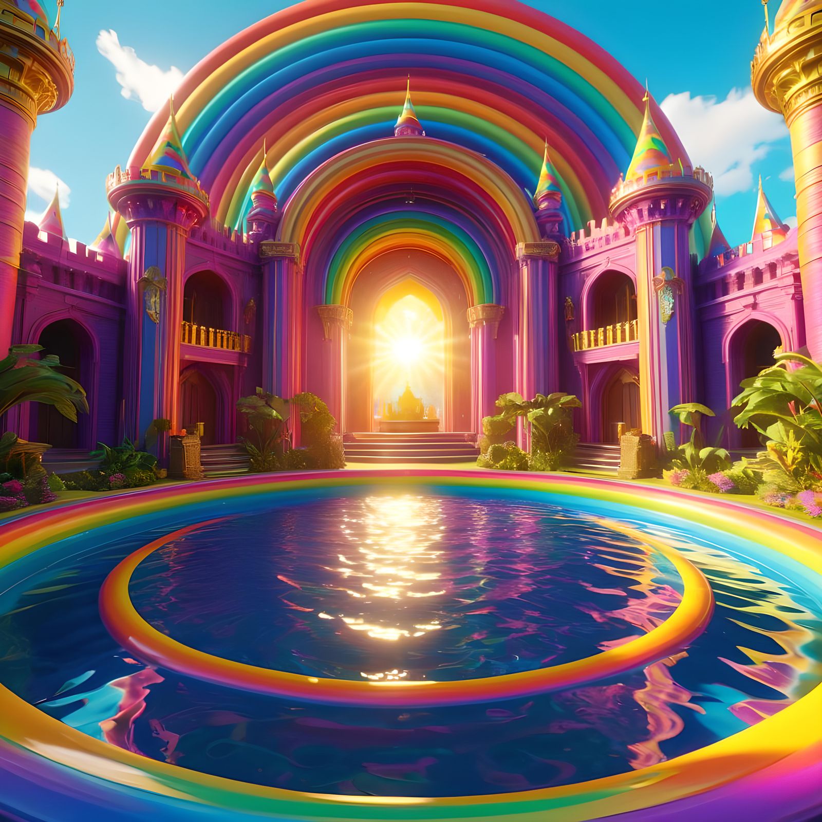 Cats in Rainbow Pool at Psychedelic Castle