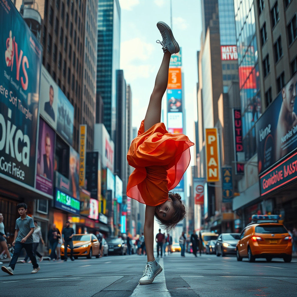 Girl's Handstand in New York: Fantasy Concept Art