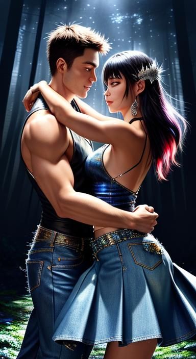 Couple Dancing Under Moonlight: Detailed Line Art