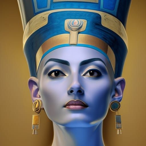 Exquisite Nefertiti Portrait with Pyramids, Art Nouveau Styl...
