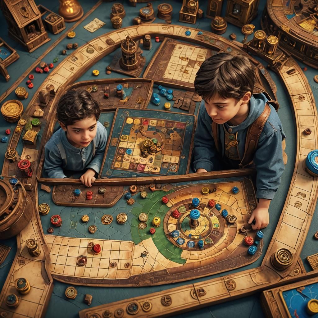Children Play Board Game in Detailed Matte Painting