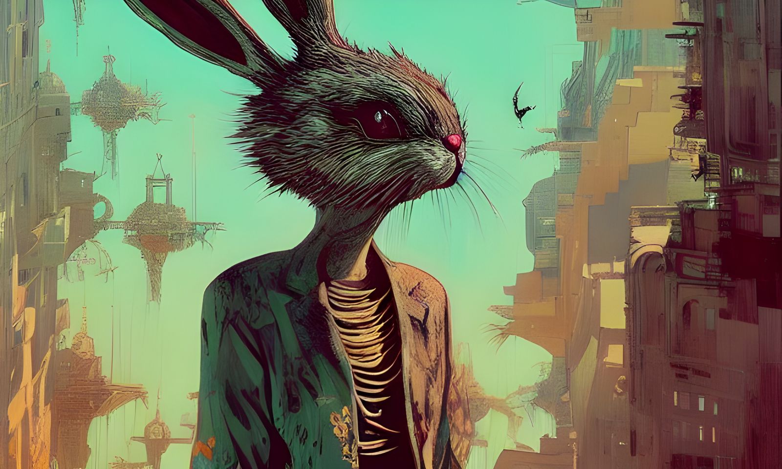 Macabre Bunny Anthro Character in Wonderland Painting