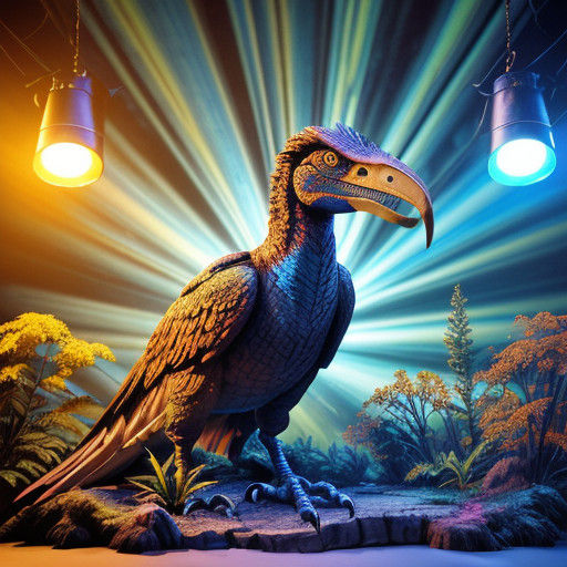 Prehistoric Terror Bird in Forest Diorama under Goldenrod an...