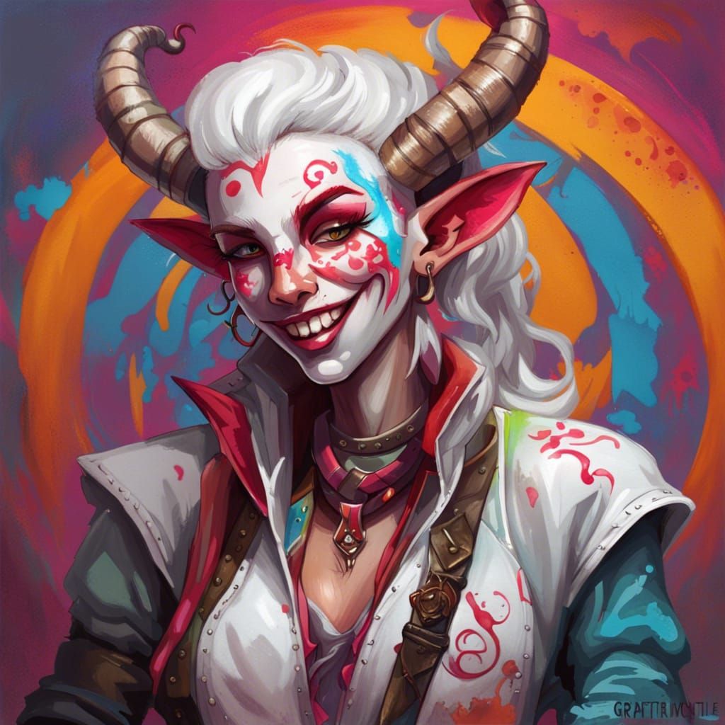 Tiefling Bard in Graffiti Art Style