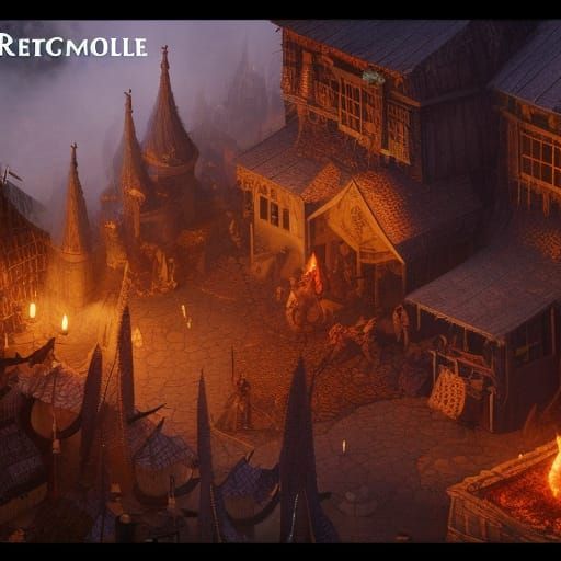 Witch Burning: Detailed Matte Painting in Village Square