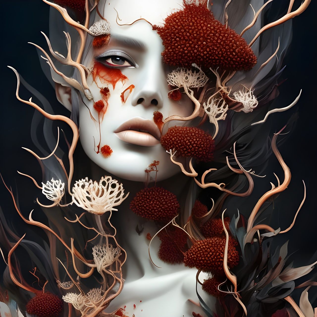 Cordyceps Zombie Digital Art in Fantasy Horror Style