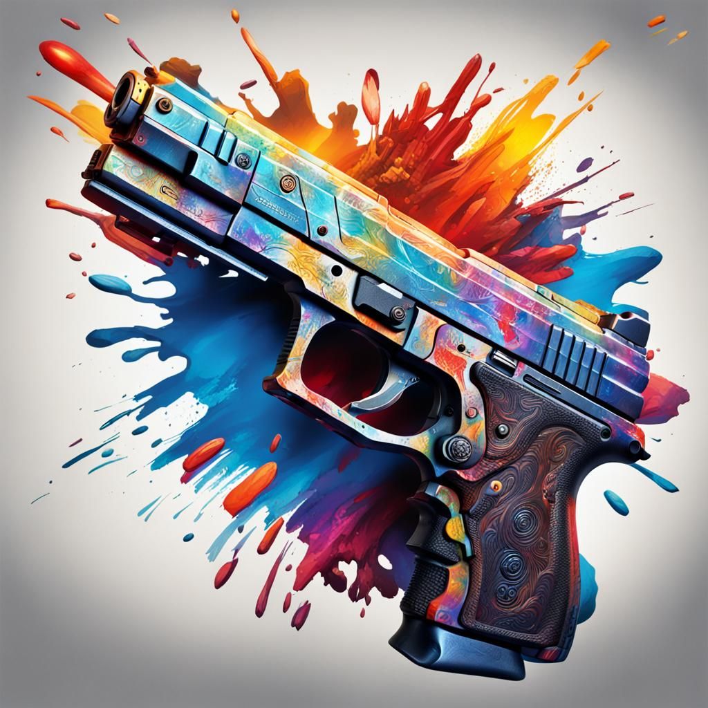 Hyperrealistic Gun in Splash Art Style