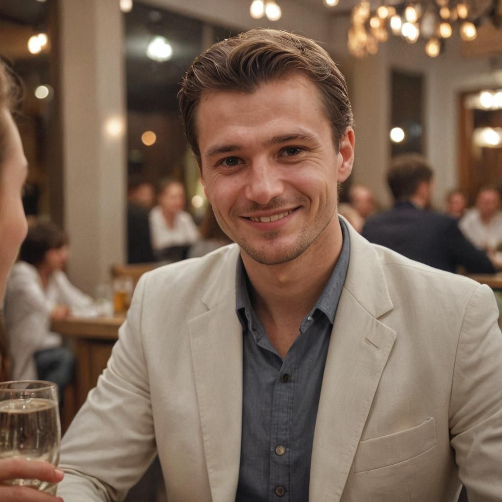 Warmly Smiling Slavic Man Portrait with Bokeh