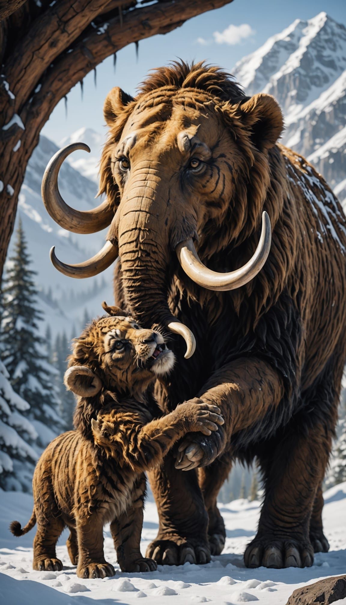 Baby Sabre-Tooth Tiger and Woolly Mammoth Play Together
