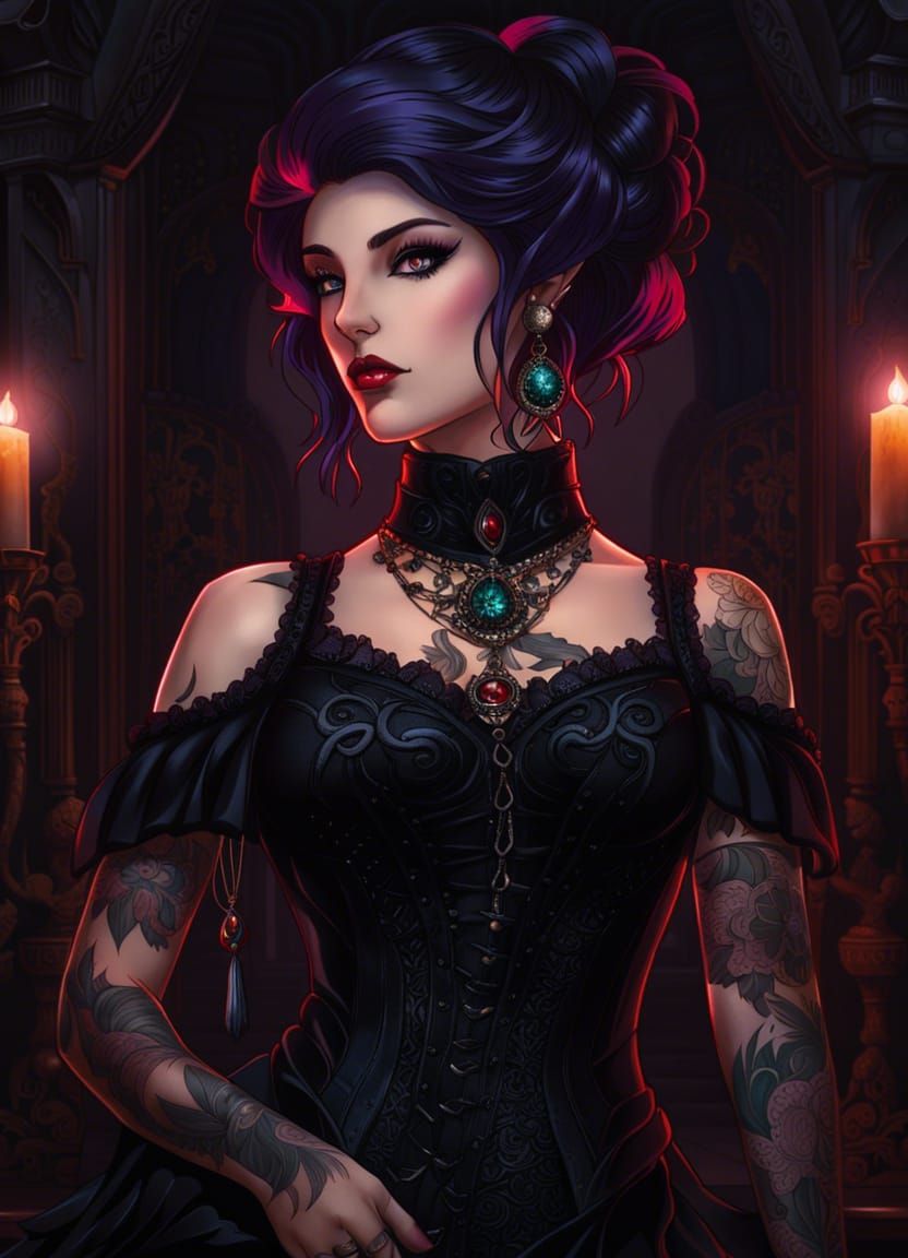 Gothic Morrigan in Victorian Dress: Anime Style