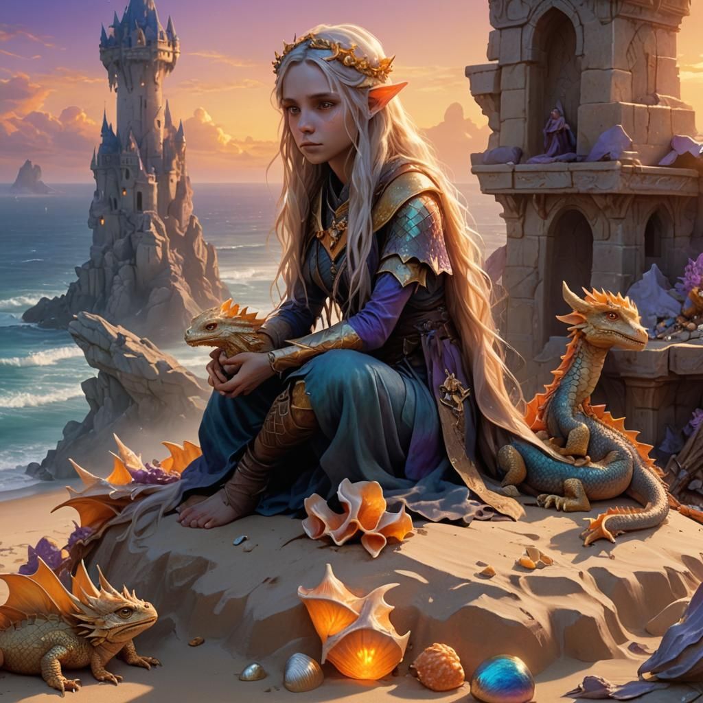 Sad Elf Girl with Dragon: Fantasy Concept Art