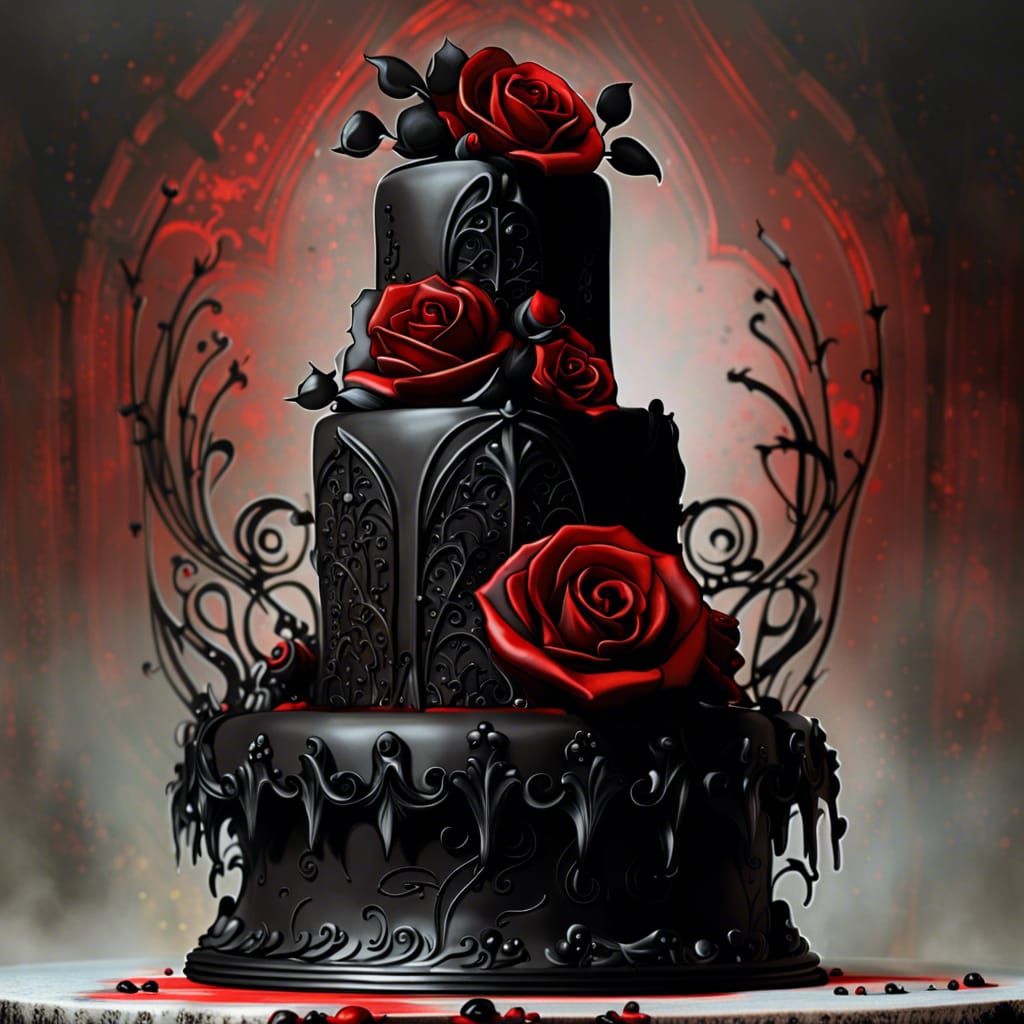 Gothic Wedding Cake with Black Roses