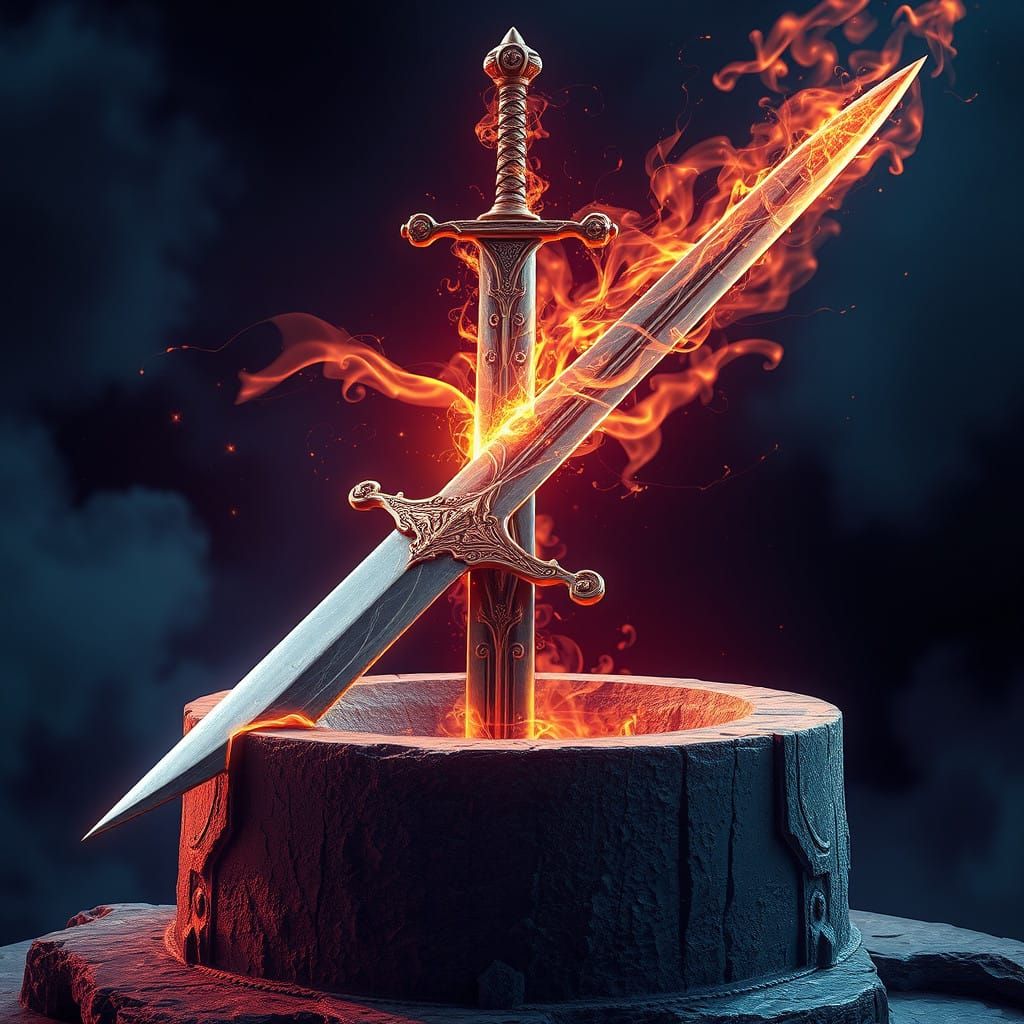 Sword in Ancient Stone: Enchanting Majesty in Ethereal Glow