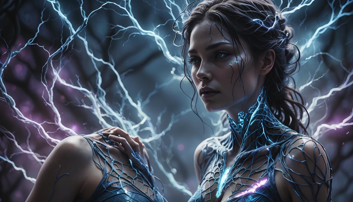 Bioluminescent Woman: Surreal Digital Art Portrait