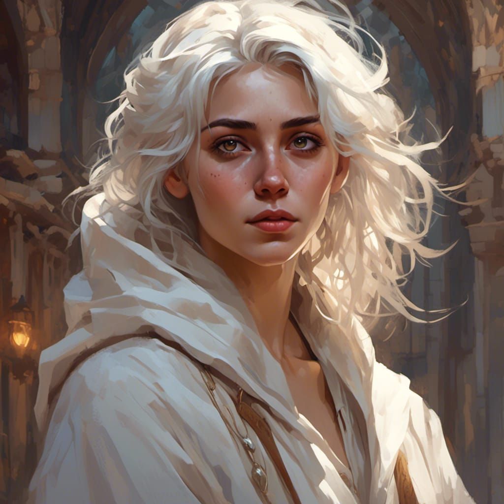 Young Woman in White Robes: Art Nouveau Portrait