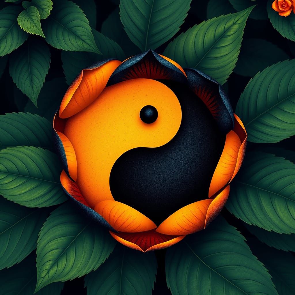 Floral Yin Yang in Vibrant Abstract Style
