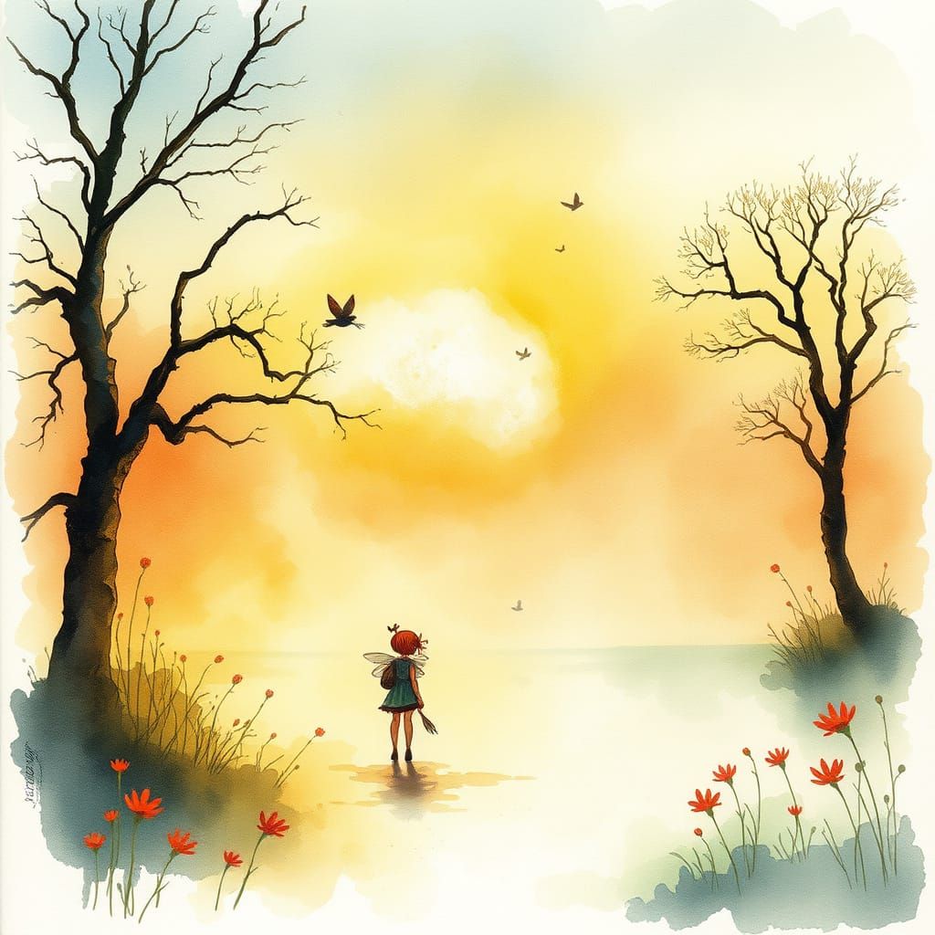 Arthur Rackham Fairies in Warm Gradient Light