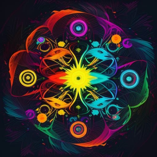 Vibrant Abstract Art Explosion with Neon Colors
