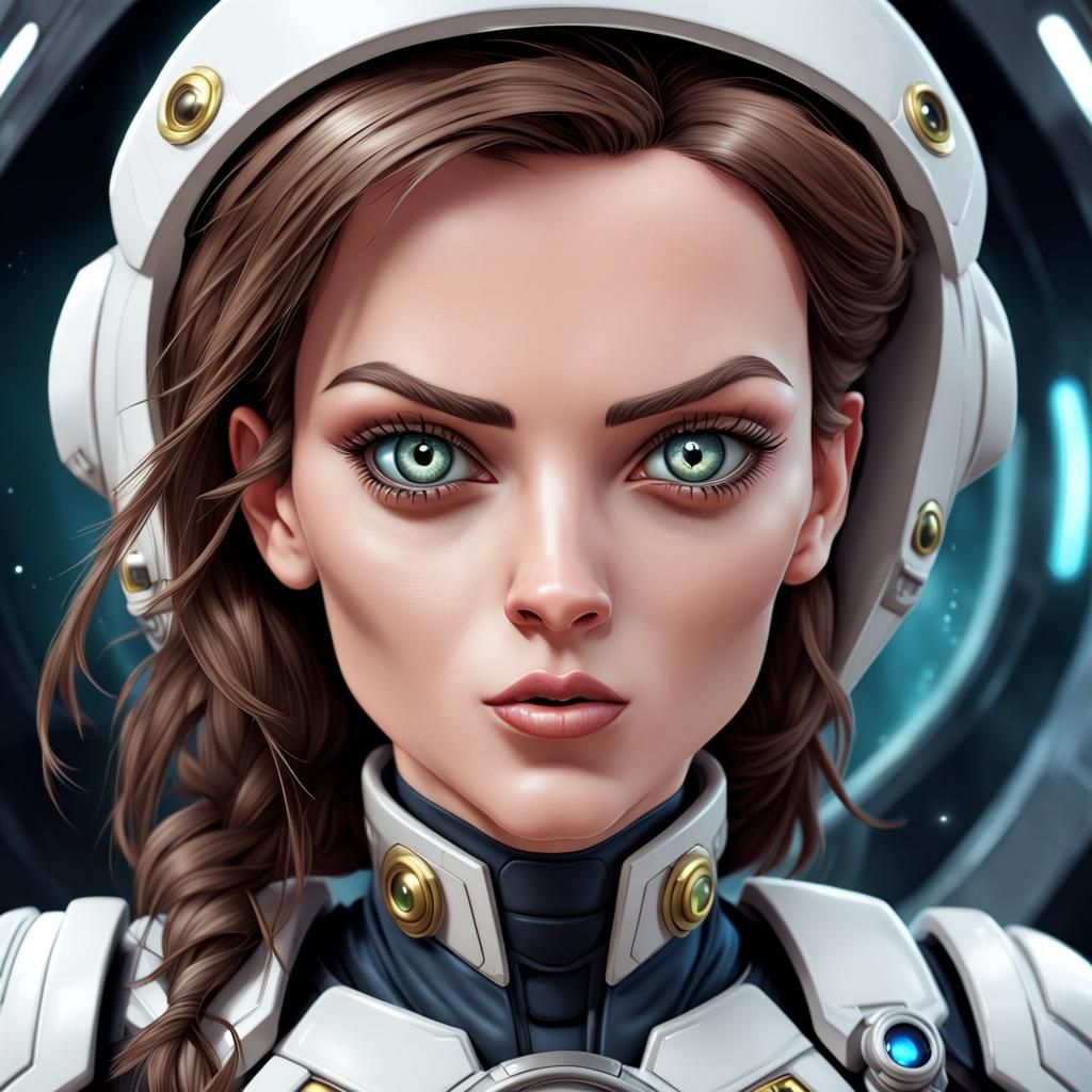 Cartoon Sci-Fi Captain with Realistic Eyes