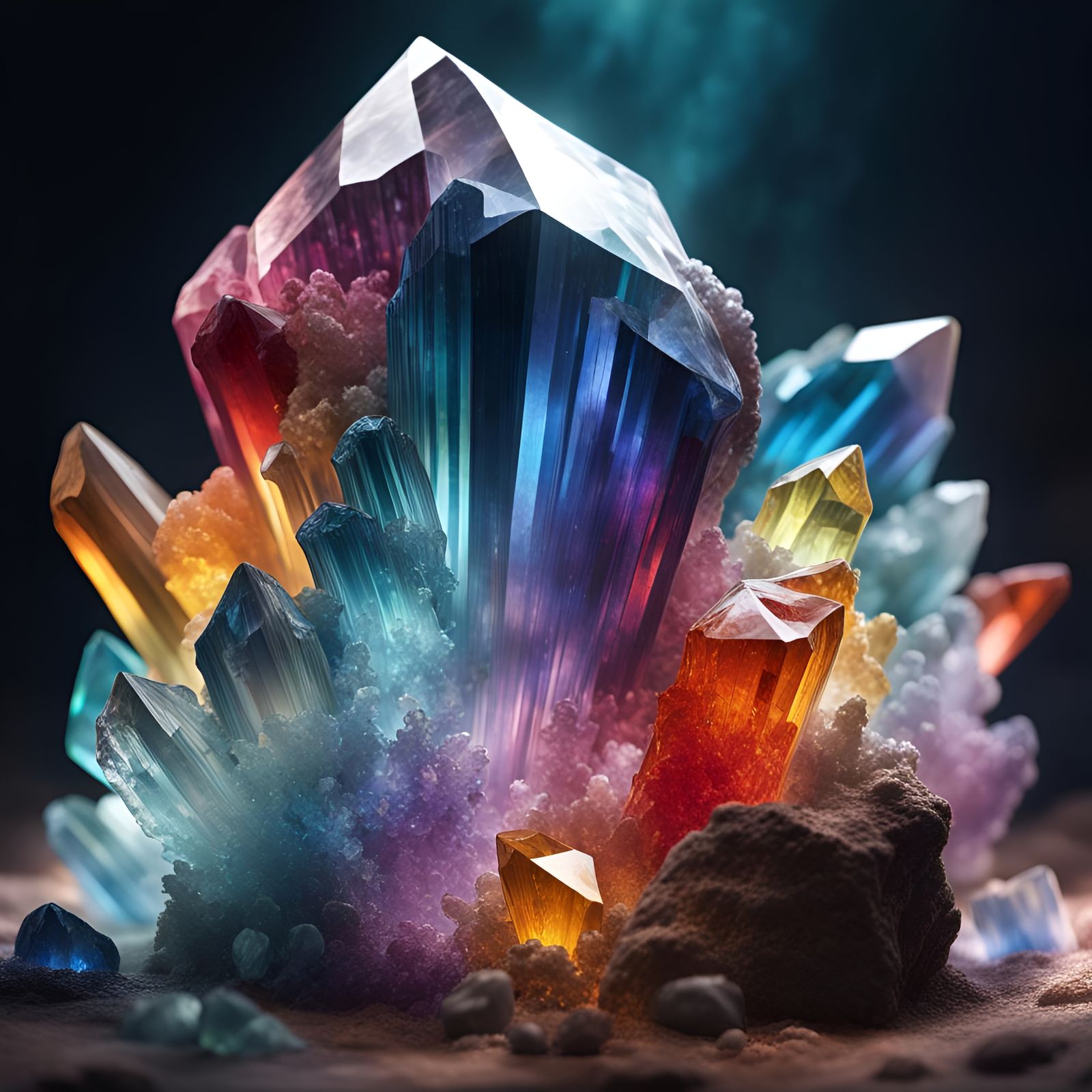 Colorful Crystal Cave in Hyperrealistic Style