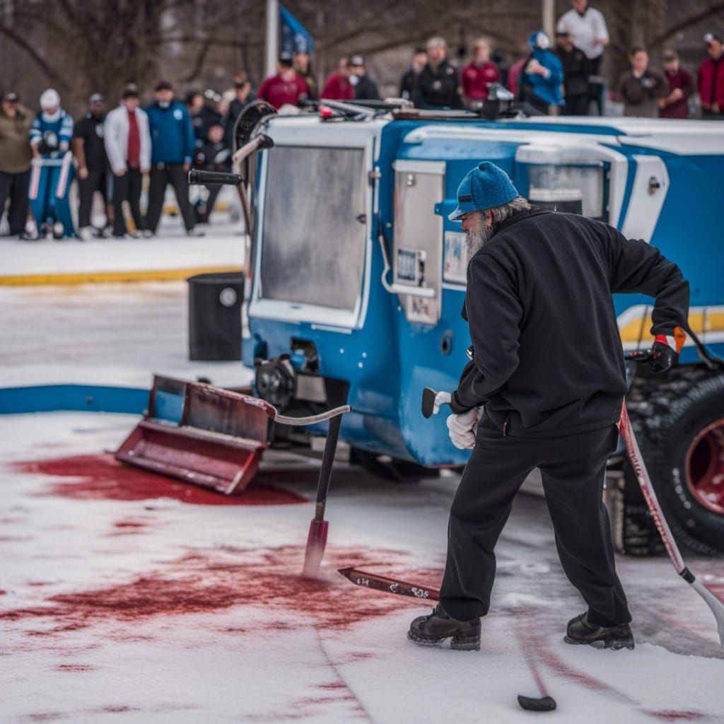 Zamboni cleaning up after the marching band bloodbath on ice...